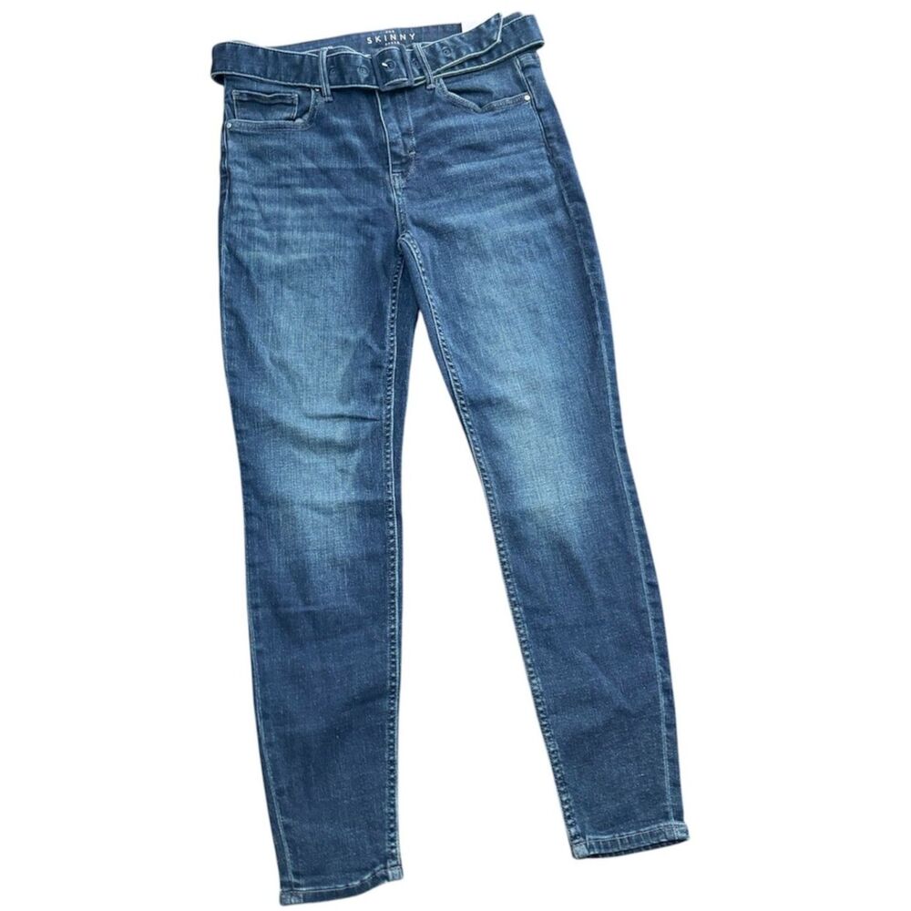 White House Black Market High Rise Skinny Ankle Jeans 8P NWT Belted Stretch